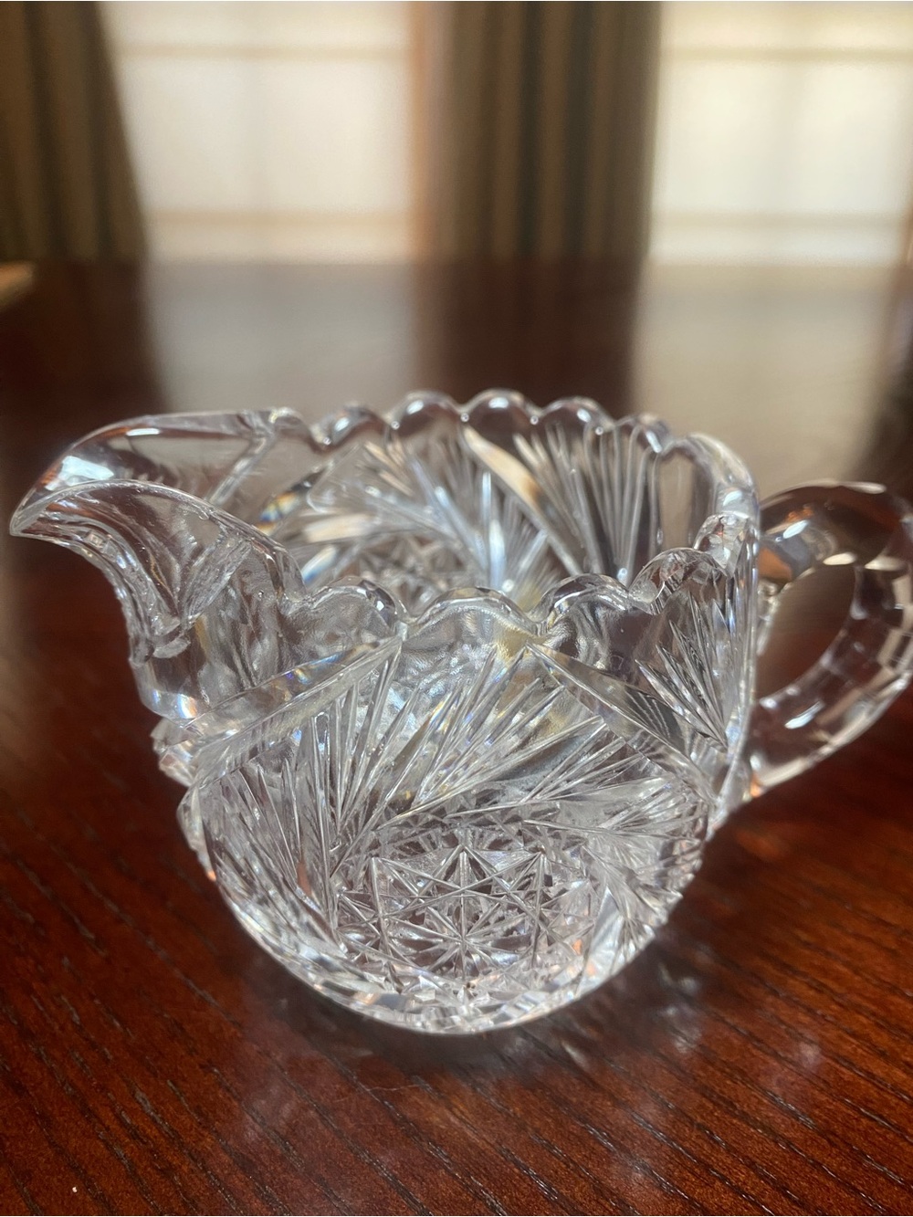 Antique American Brilliant Cut Glass Creamer with pinwheel pattern